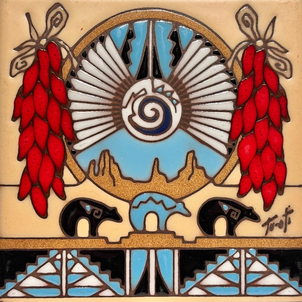 Hand Glazed Earthtones Southwestern Kiln Fired Terracotta Tile Trivet Tu-Oti 6" - Picture 8 of 14